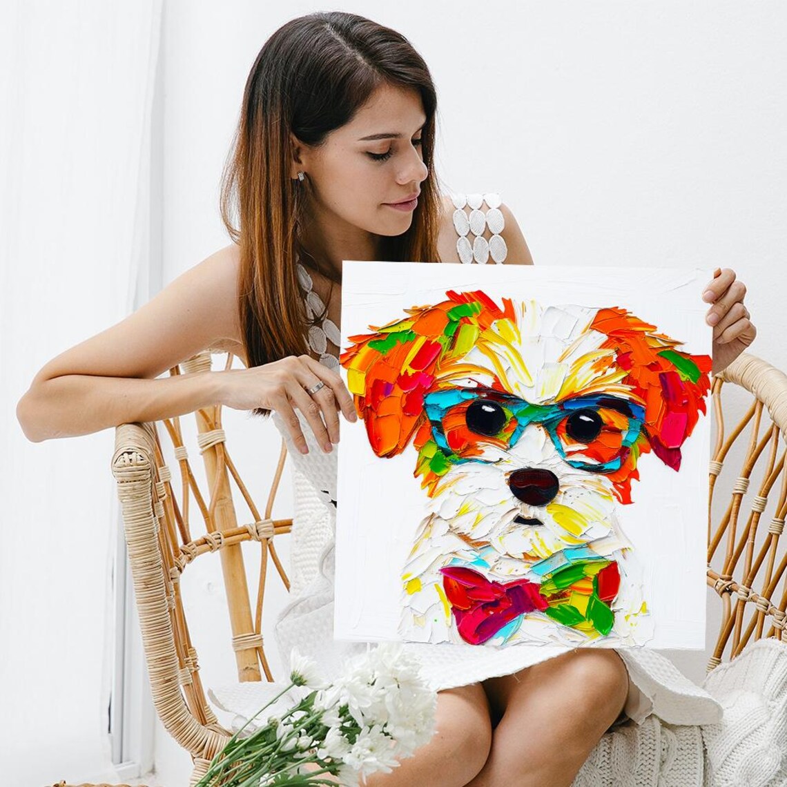 Maltese Puppy Whimsical Contemporary Wall Art Print - Image 3