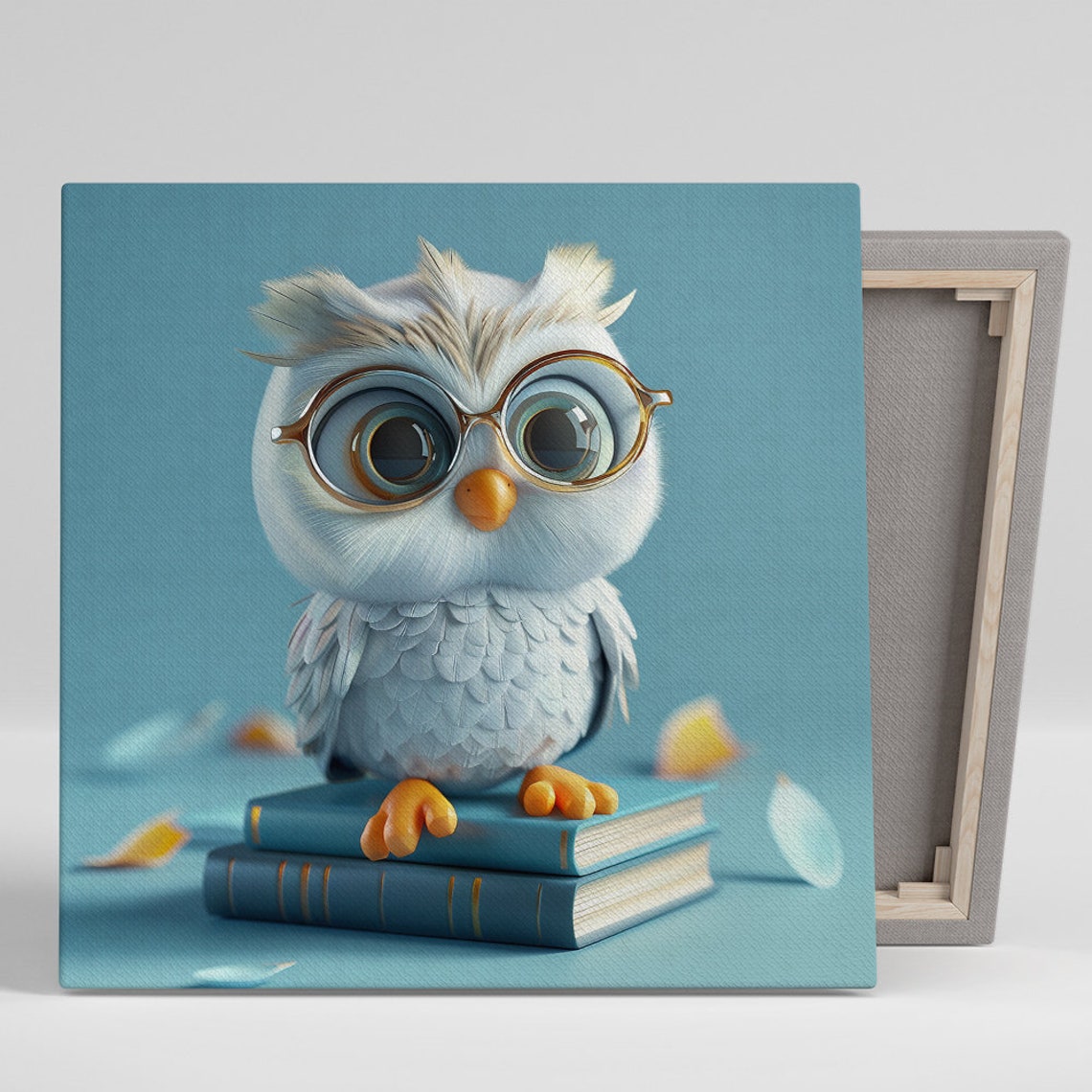 Baby Owl Round Glasses Stack Of Books Cute Library Decor Poster