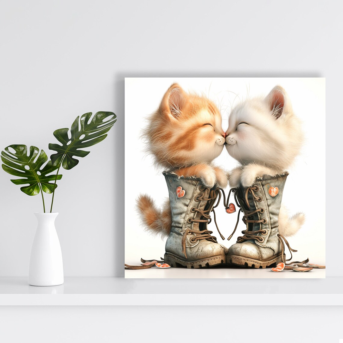 Loving Kittens in Boots, Whimsical Rustic Poster - Image 2