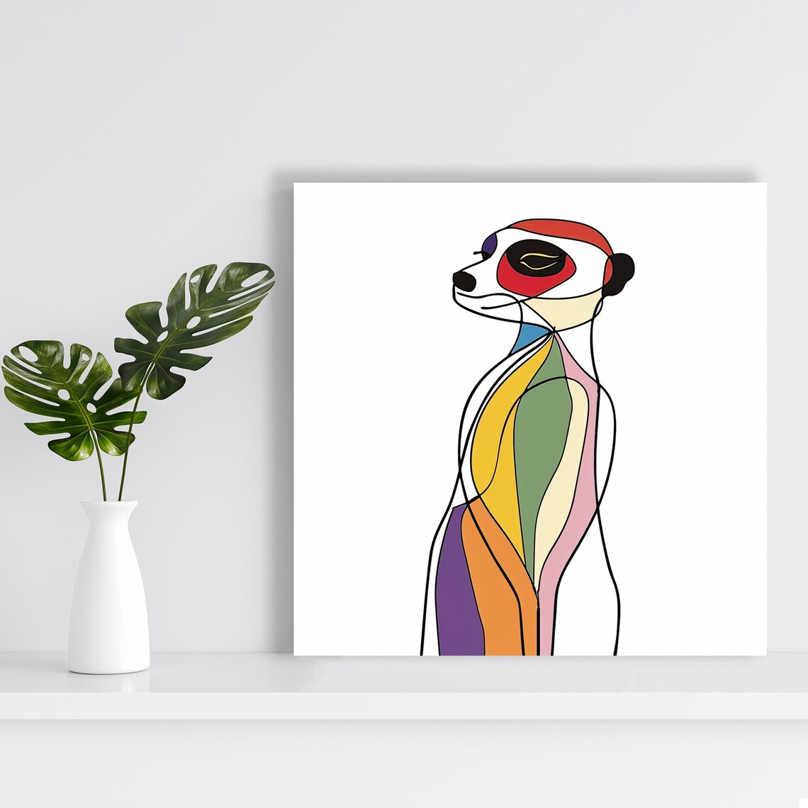 Meerkat Line Art Colorful Minimalist Abstract Animal Wall Art Poster - Image 2