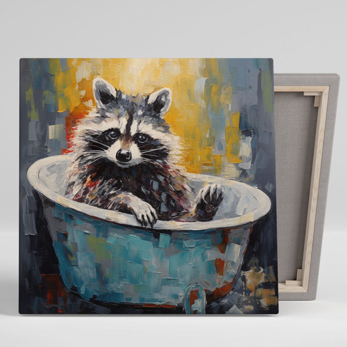 Raccoon in Bathtub Bathroom Art Print, Modern Decor