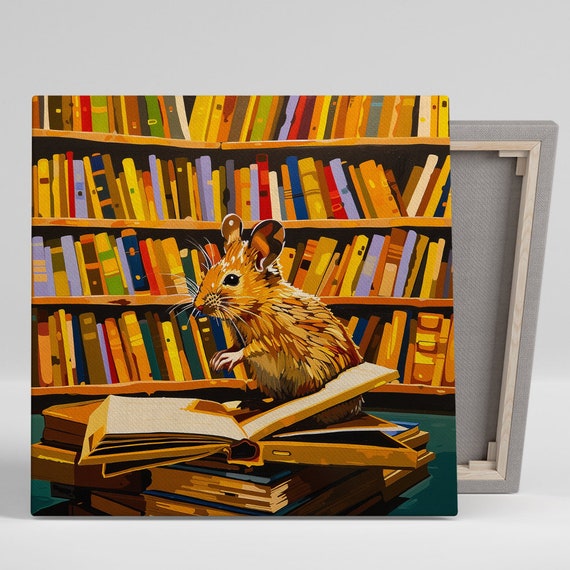 Mouse Adventure Art Or Poster Whimsical Animal Decor Library Office Childrens Room Living Room Wall Art Yellow Brown Red Blue
