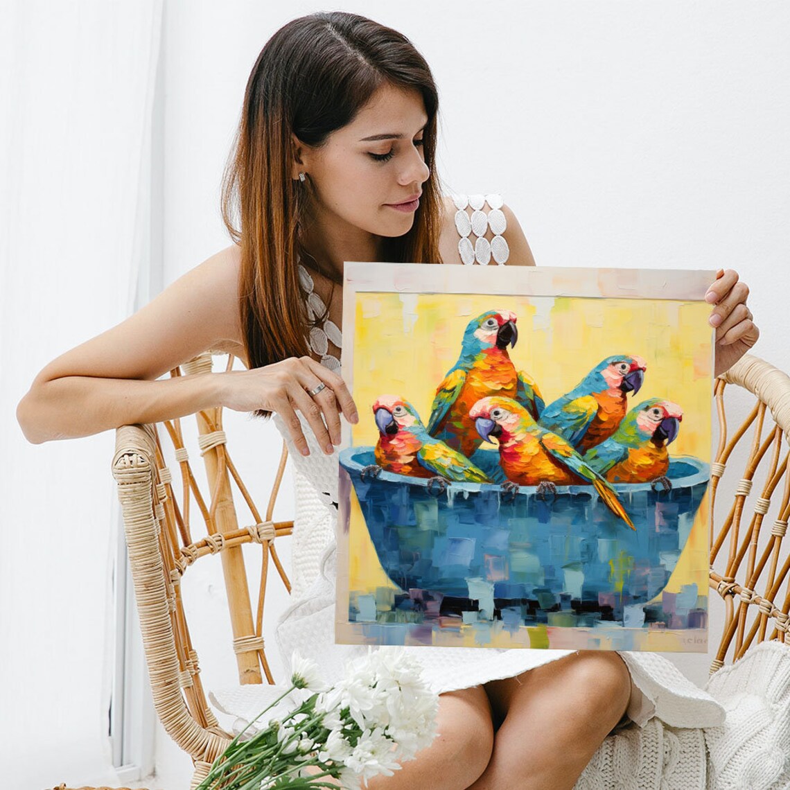 Parrots in Bathtub Nursery Bathroom Art Print - Image 5