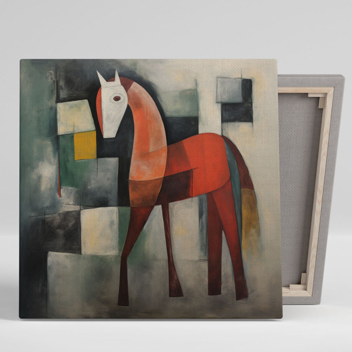 Abstract Red Geometric Horse Modernist Equine Painting Art Wall Poster