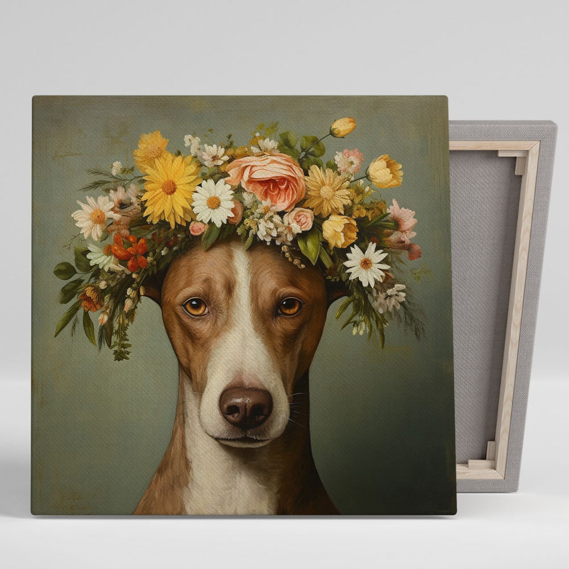Floral Dog Wall Art Or Poster Dog Artwork Dog With Flower Art Floral Dog Animal Art Whimsical Wall Art Pet Lovers