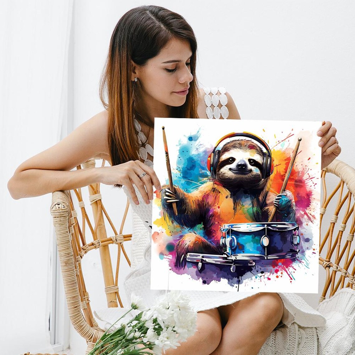Rhythmic Sloth Splash Art, Whimsical Animal Poster - Image 3