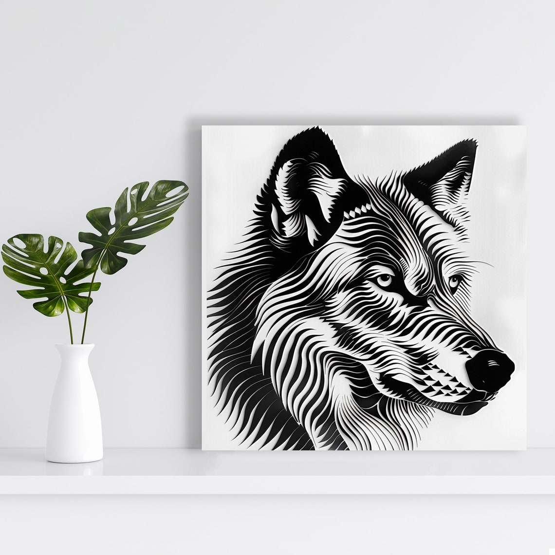 Black White Wolf Head Line Art Minimalist Contemporary Wall Poster - Image 2