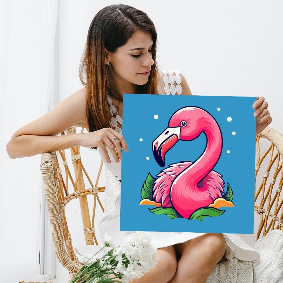 Tropical Flamingo Fusion Art Or Poster Pop Animal Decor Living Room Childrens Bedroom Bathroom Wall Art Pink Blue Green Orange - Image 3