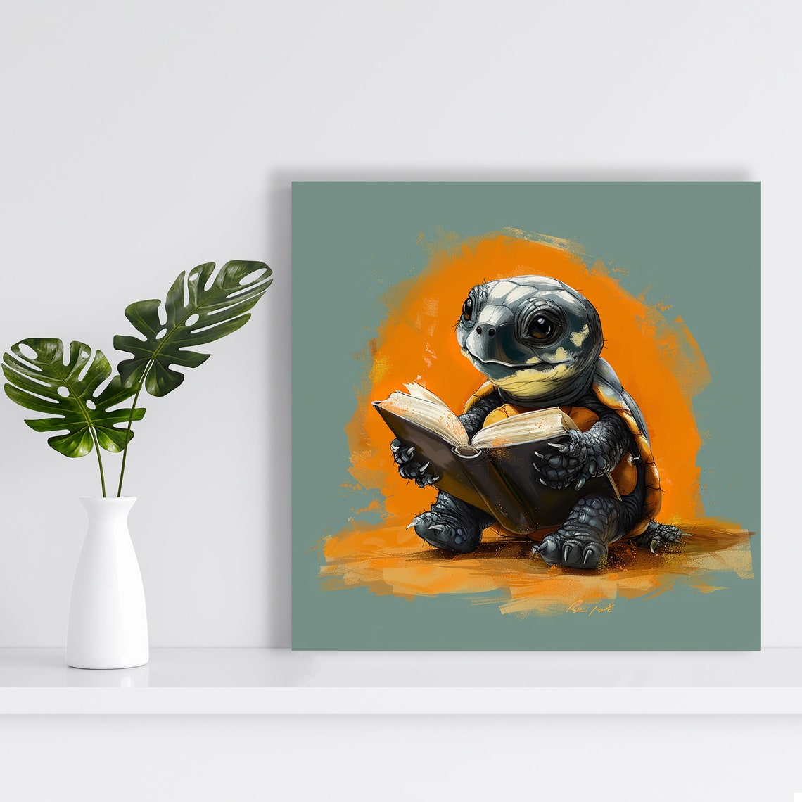 Cute Turtle Bookworm Reading Whimsical Library Animal Wall Art Poster - Image 2