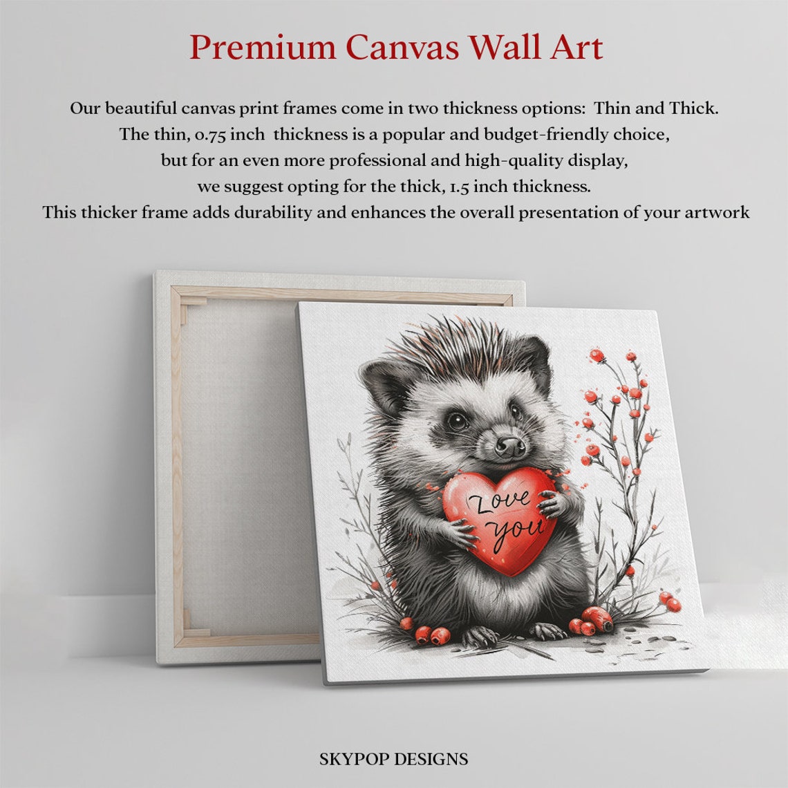 Hedgehog Holding Red Heart Love You Romantic Animal Wall Art Poster - Image 3