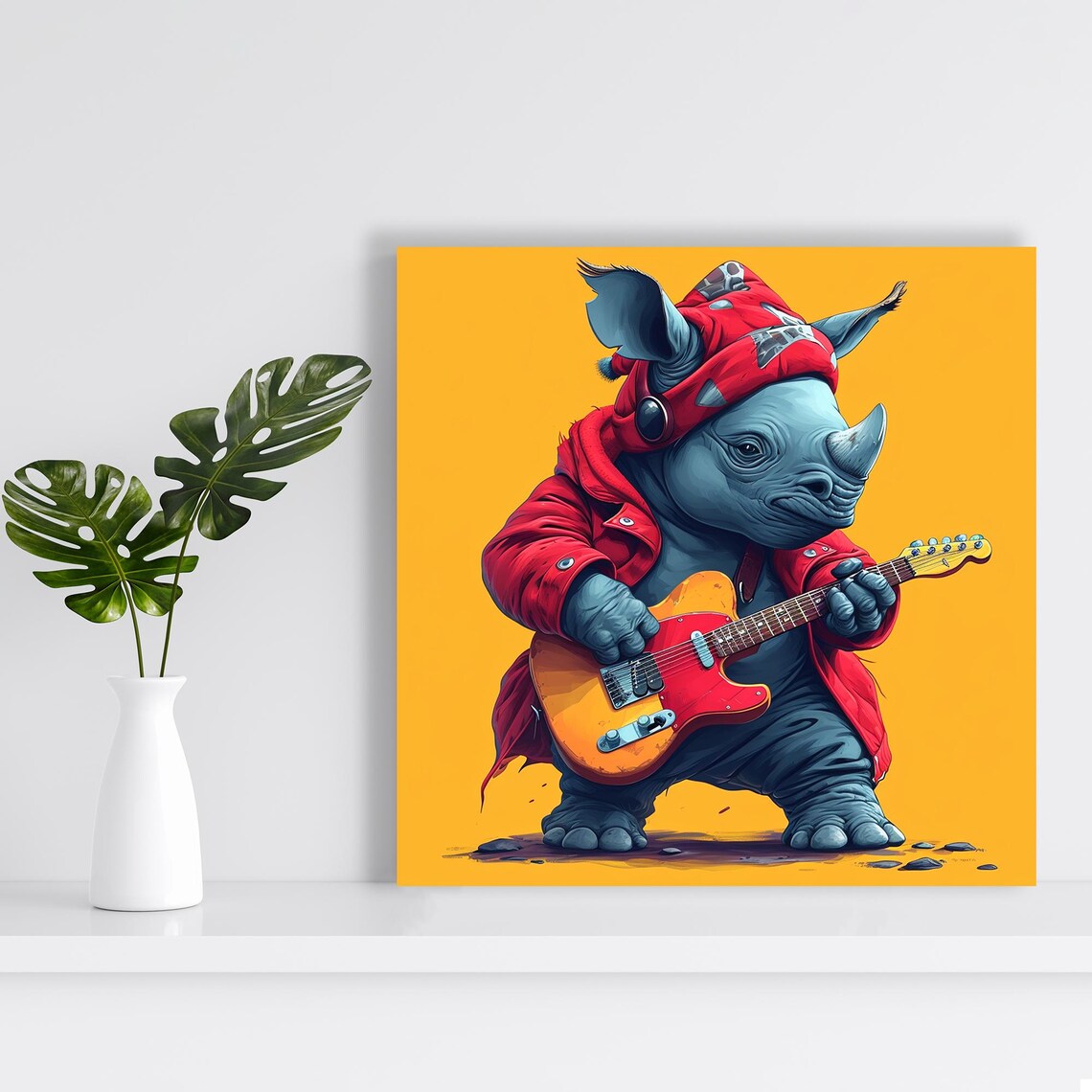 Rocking Rhino Wall Art Or Poster Whimsical Animal Decor Living Room Game Room Childrens Room Office Wall Art Colorful Music Art - Image 2