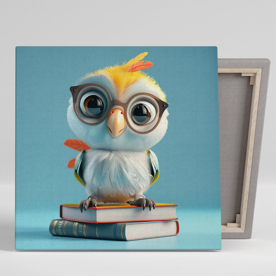 Cute Baby Owl Glasses Books Whimsical Kids Room Animal Wall Poster