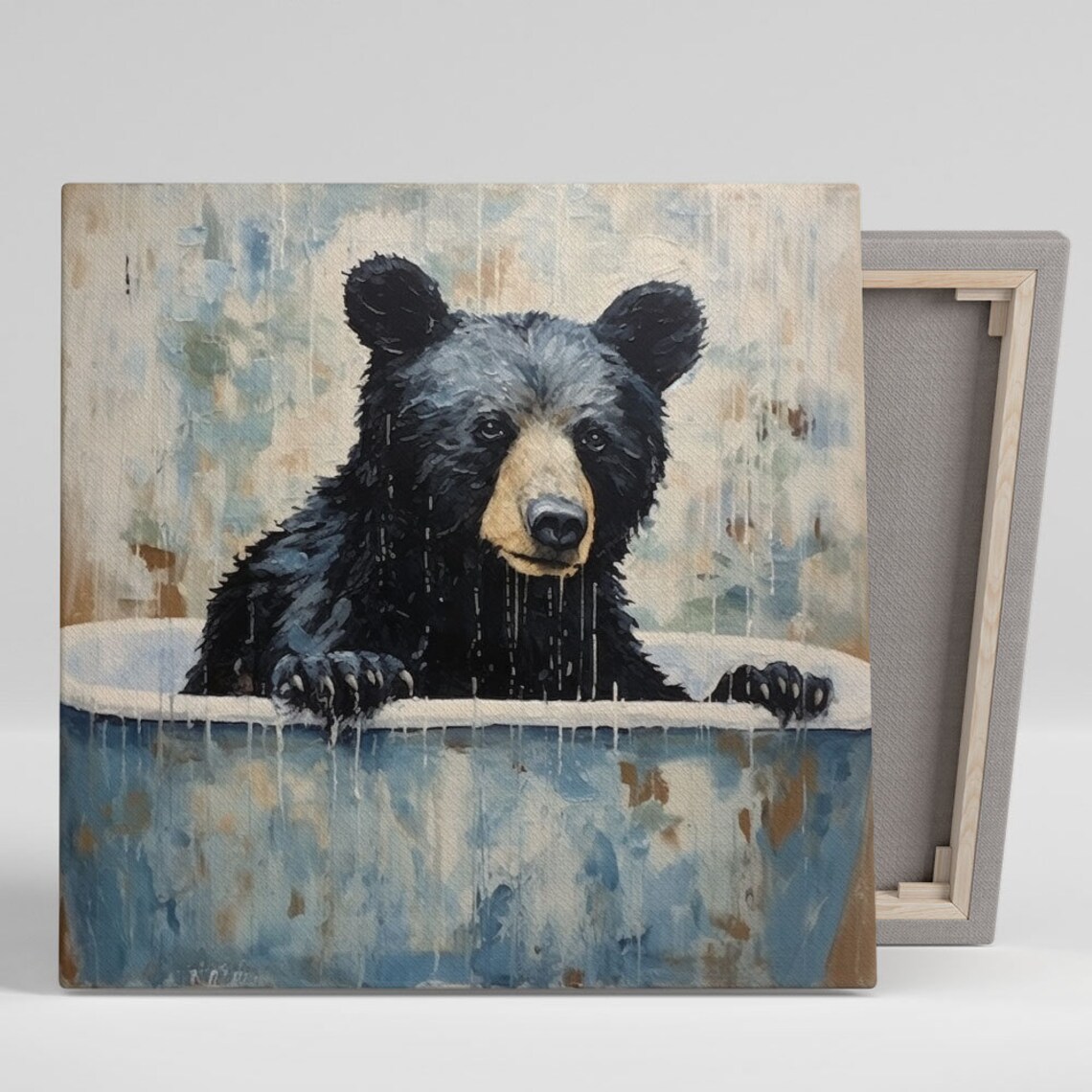 Black Bear In Bathtub Art Print, Nursery Modern Decor