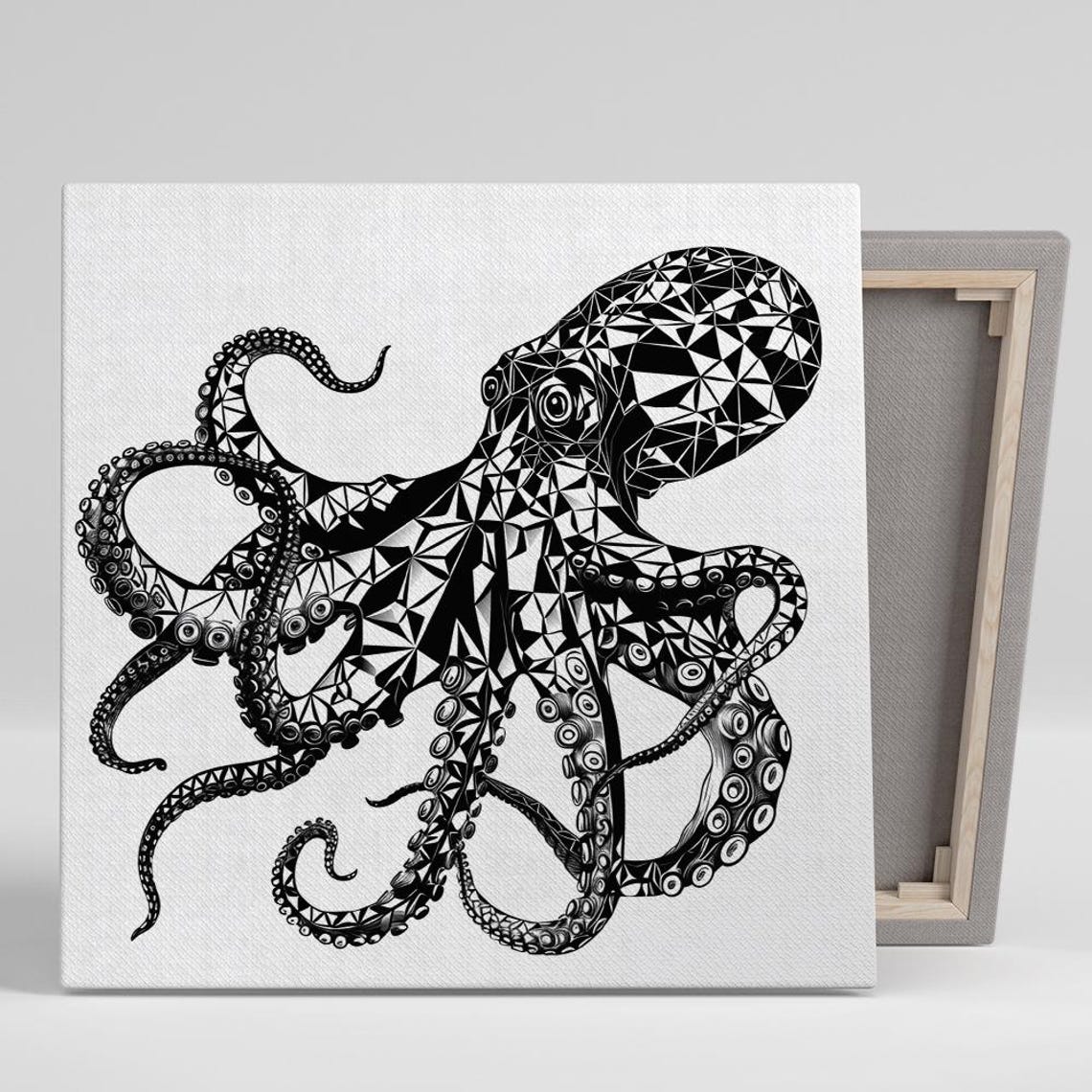 Geometric Octopus Line Art Black And White Minimalist Poster