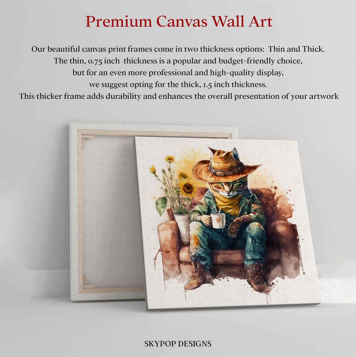 Cowboy Cat Art Print, Western Animal Wall Decor - Image 2