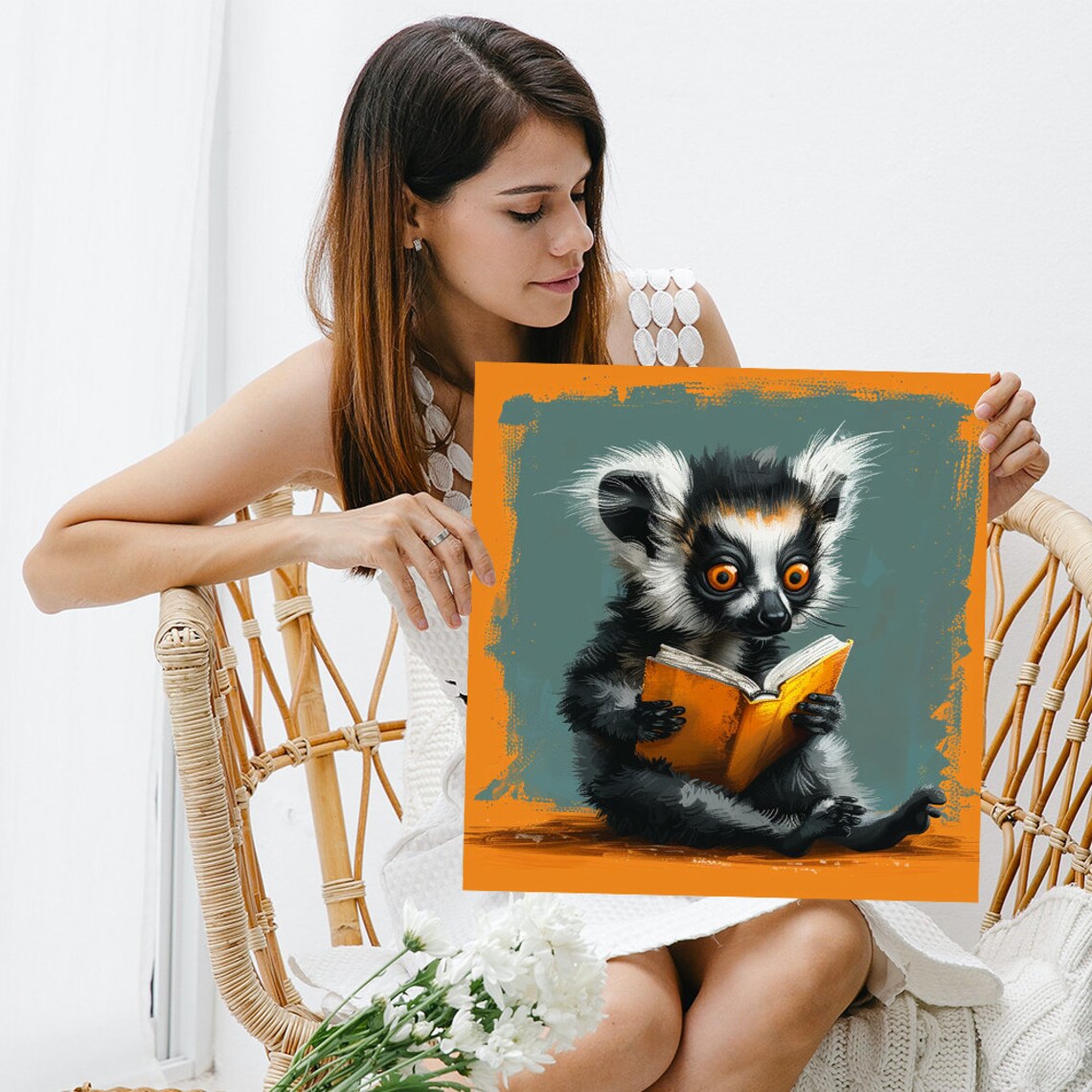 Lemur Bookworm Whimsical Animal Decor Art Print - Image 3