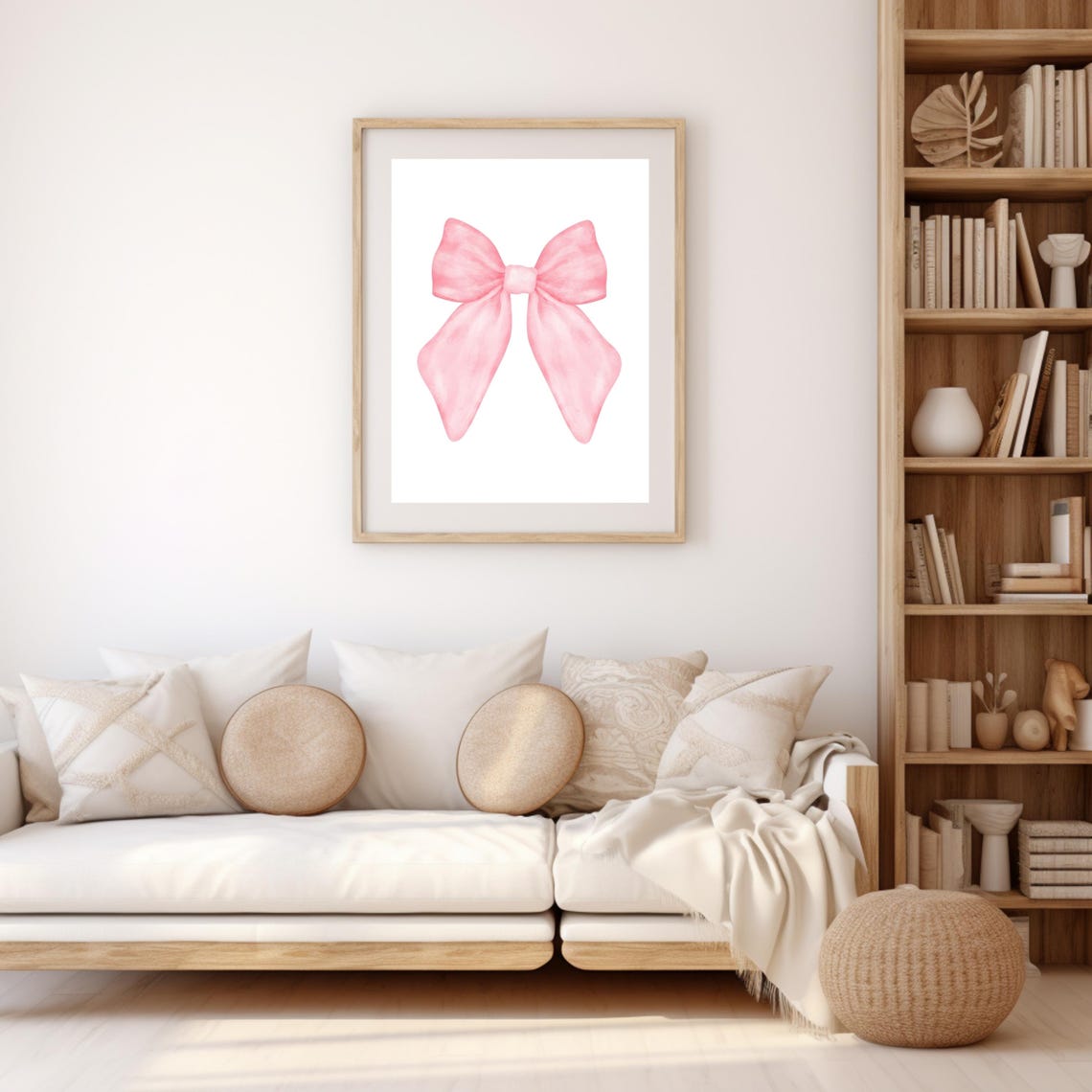 Pink Watercolor Bow Girly Preppy Ribbon Holiday Wall Art Print - Image 3
