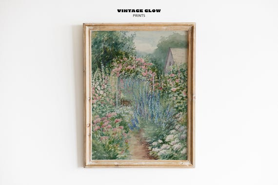 Vintage Flower Garden Painting, Spring Cottage Print