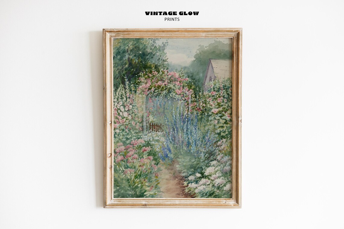 Vintage Flower Garden Painting, Spring Cottage Print