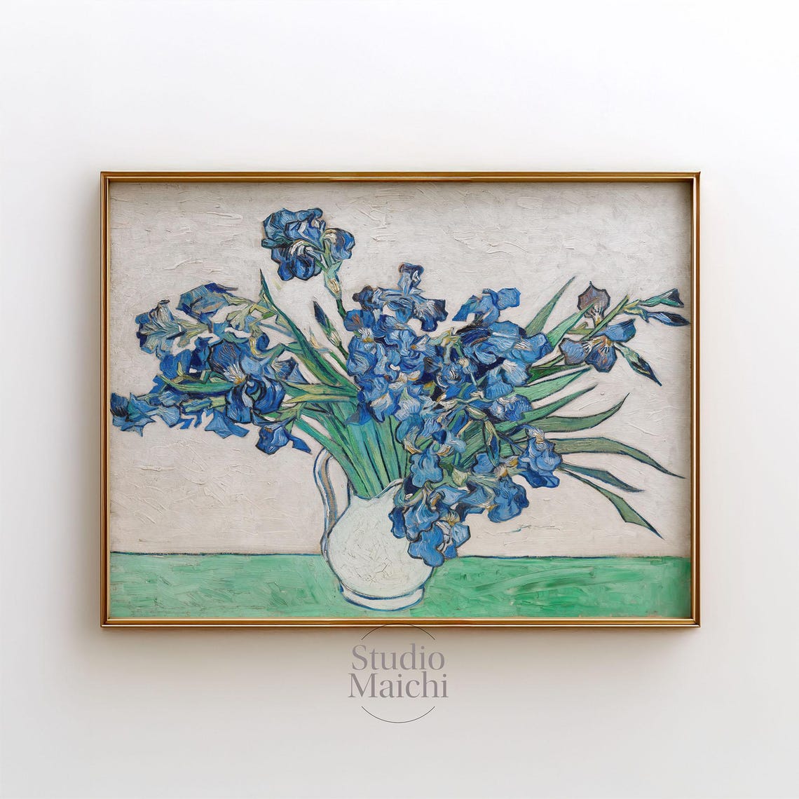 Van Gogh Irises Blue Flowers White Pitcher Classic Art Print