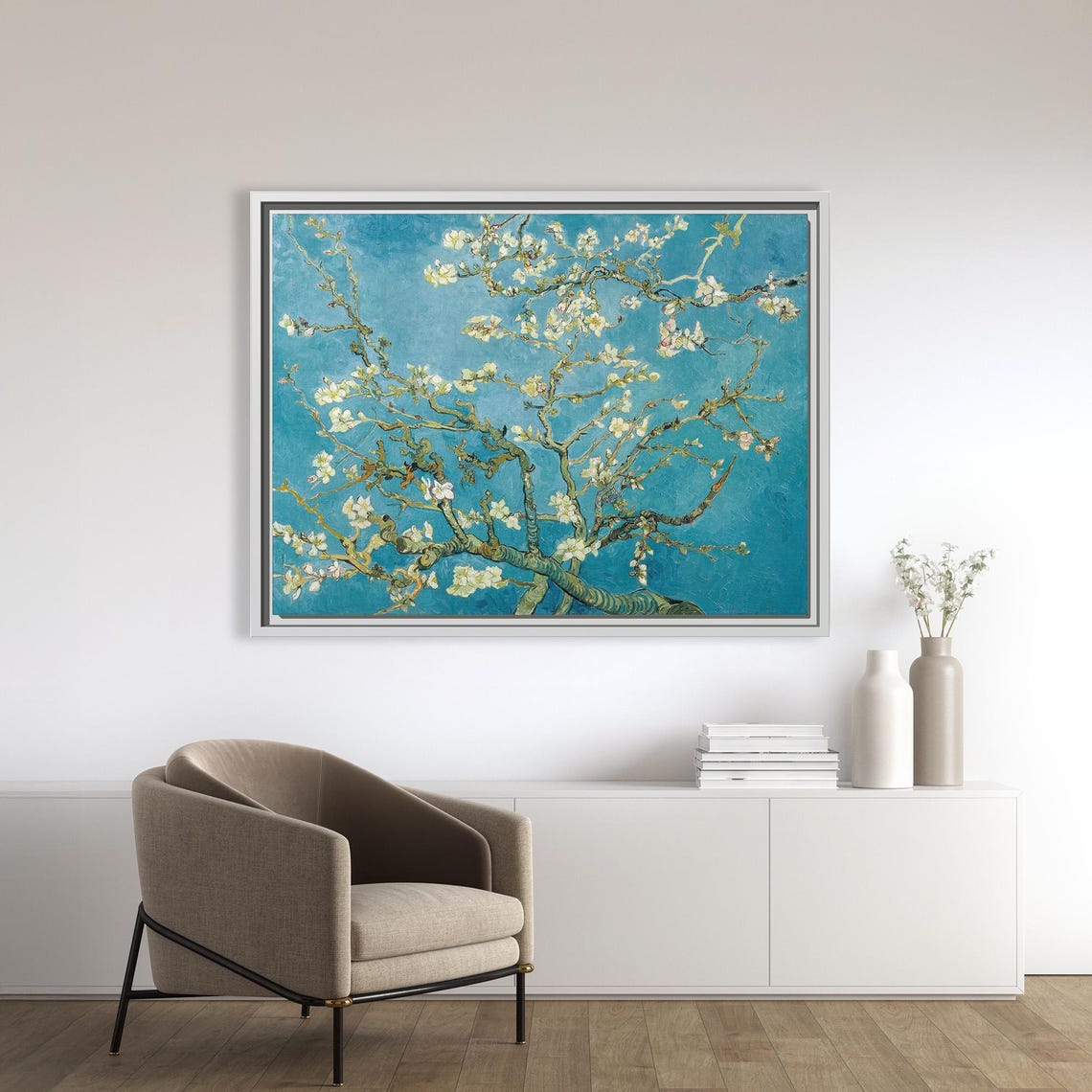 Van Gogh Almond Blossom White Flowers Bright Turquoise Sky Poster - Image 3