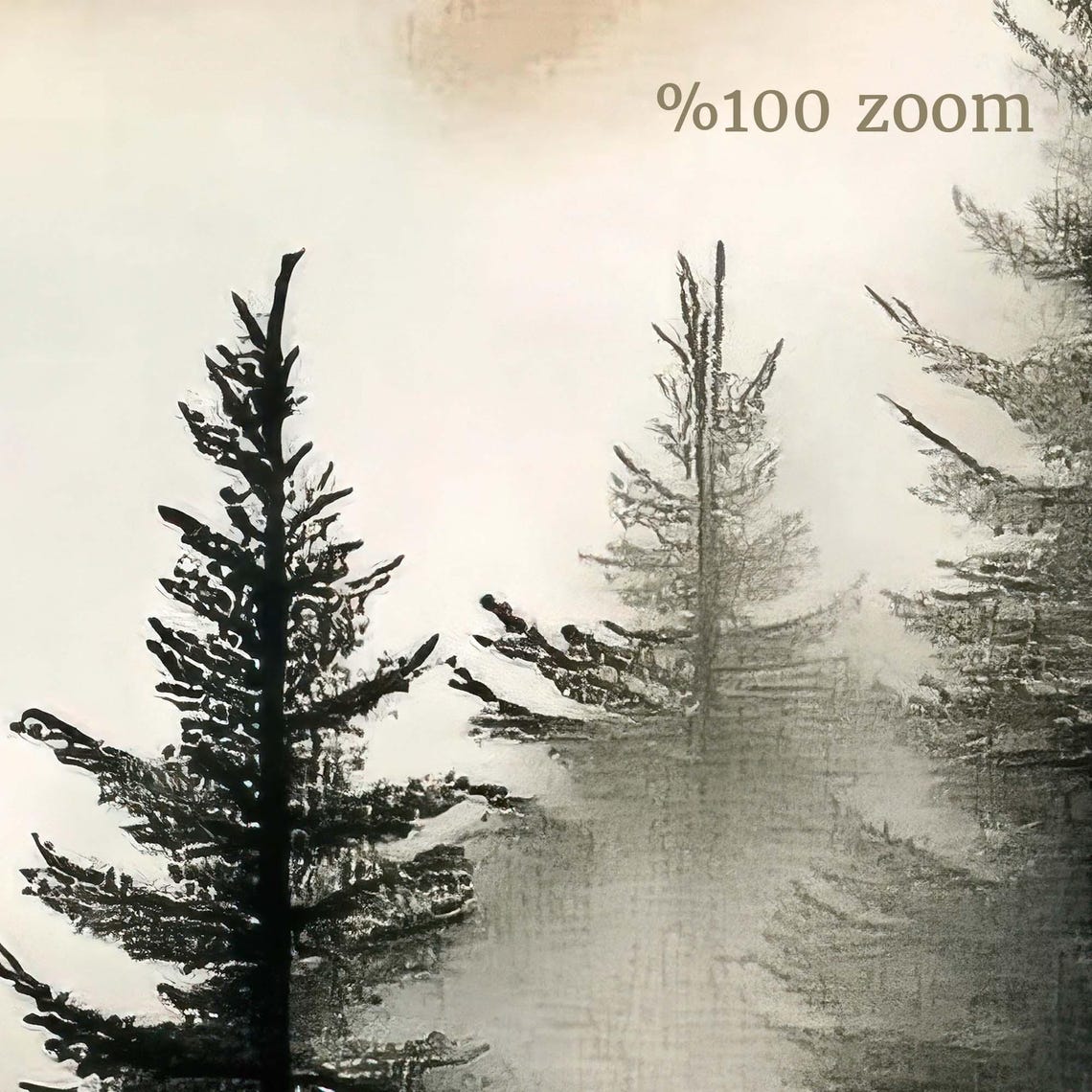 Misty Mountain and Pine Forest Beige Watercolor Landscape Art Poster - Image 3