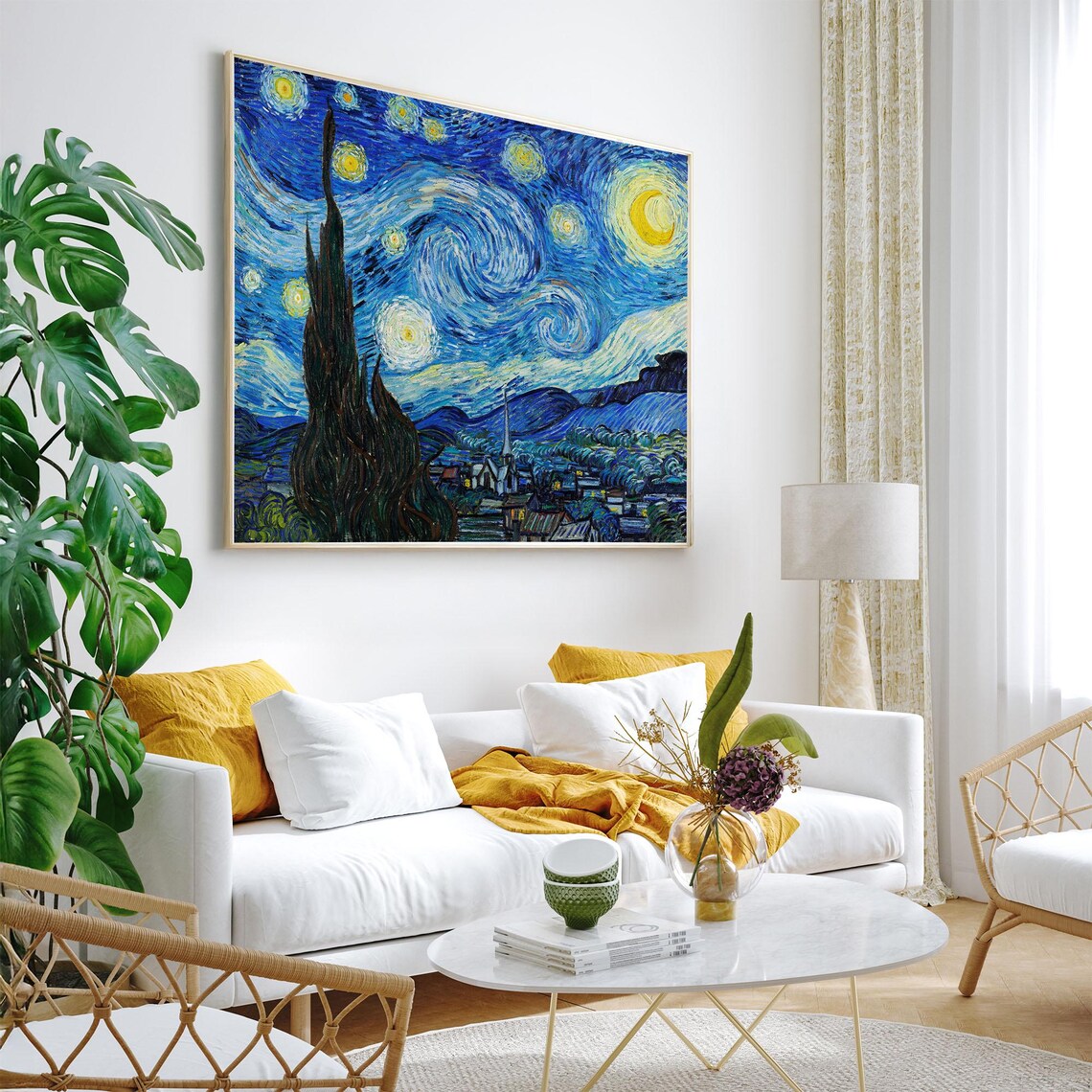 Van Gogh The Starry Night Swirling Sky Cypress Classic Poster - Image 2
