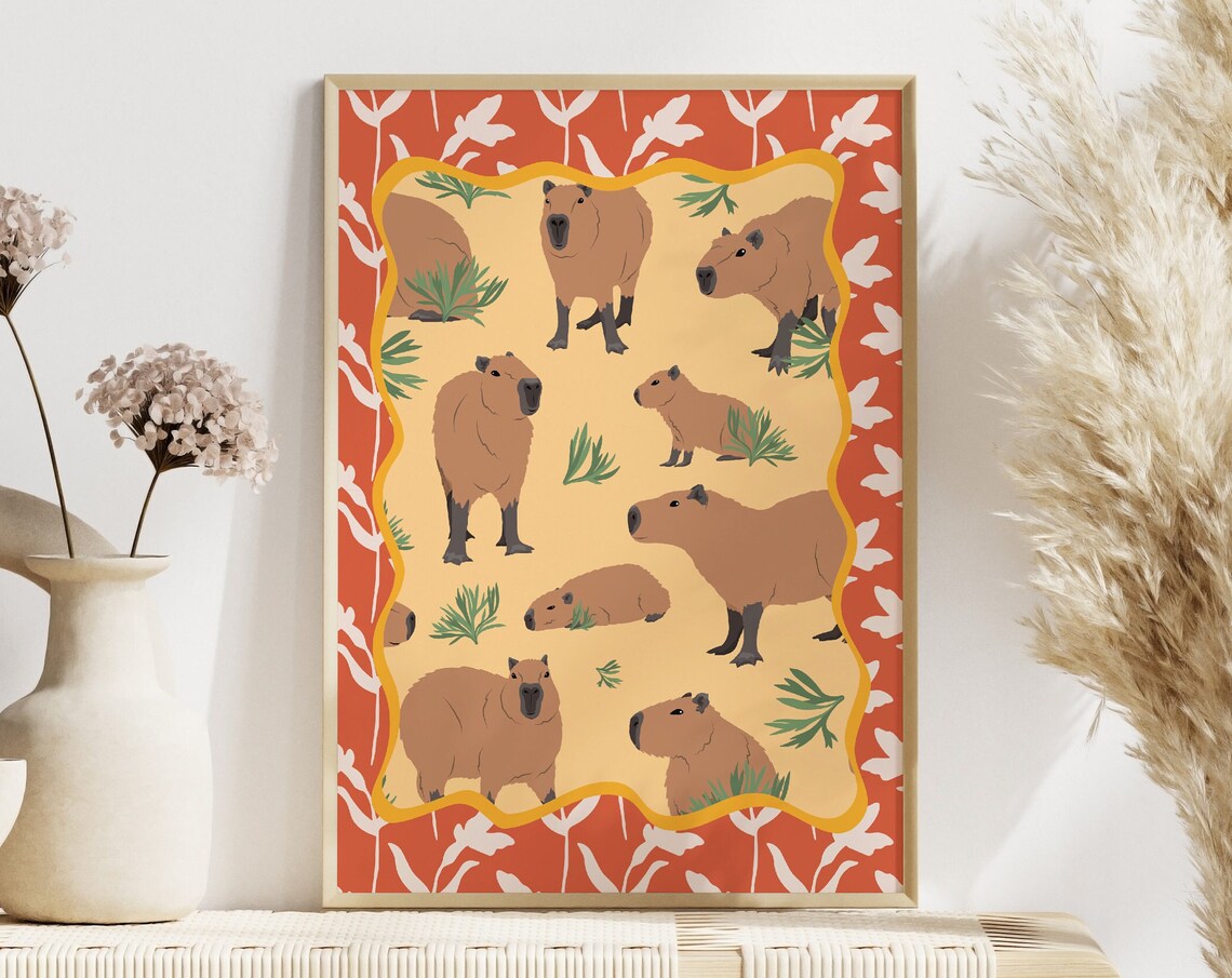 Capybara Maximalist Boho Animal Art Print