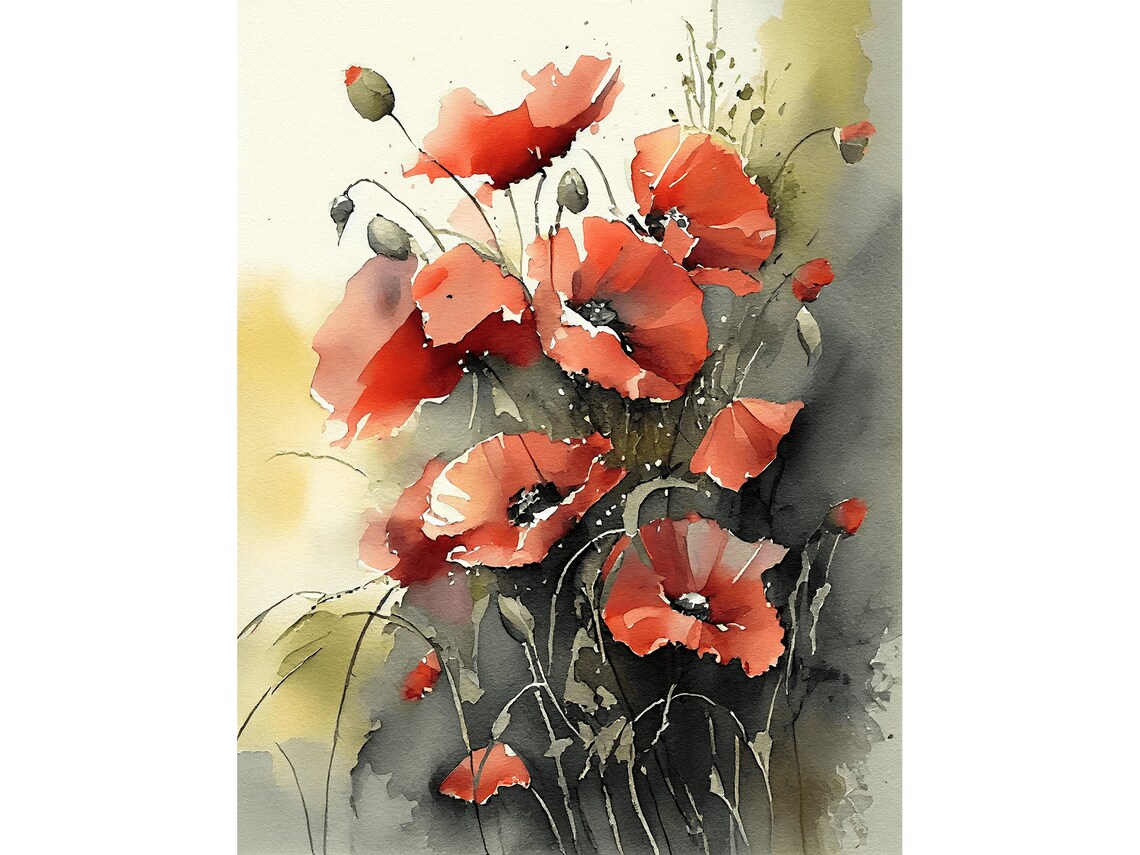 Poppy Print, Original Watercolor Floral Poster