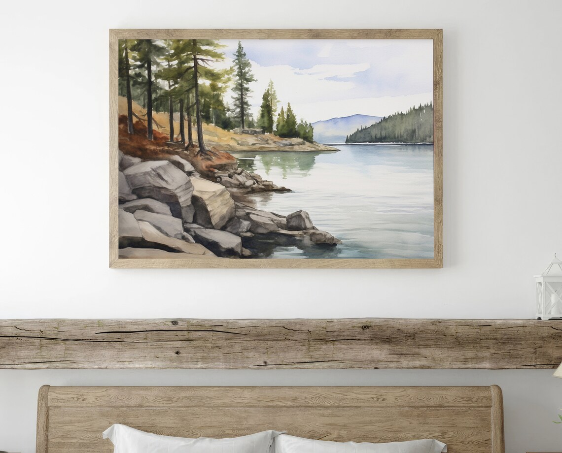Lake Coeur d'Alene Watercolor Art Print, Idaho Landscape - Image 4