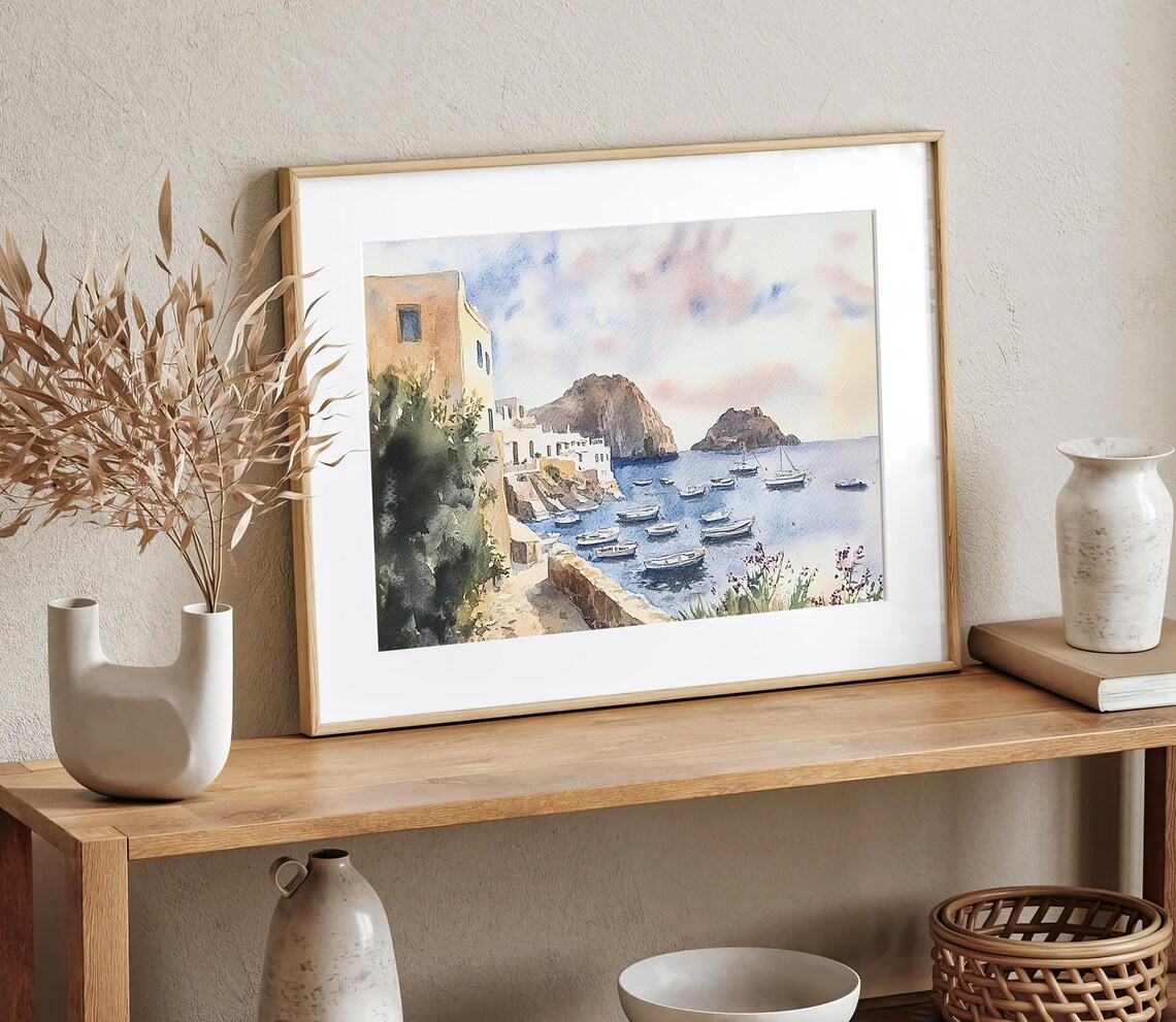 Panarea Island Watercolor Art Print, Italy Coast - Image 2