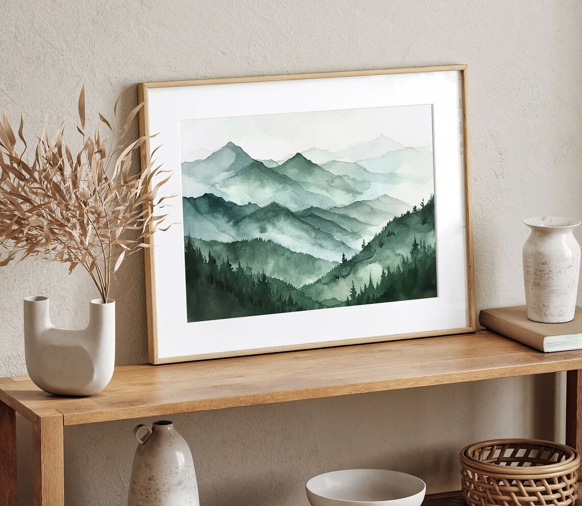 Green Mountains Watercolor Art Print, Vermont Landscape - Image 3