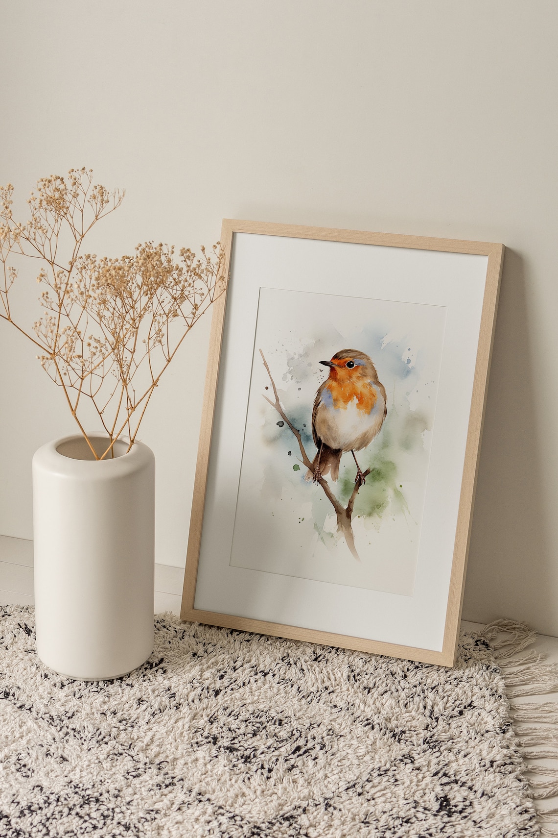 Robin Watercolor Bird Art Print, Minimalist Rustic Decor - Image 4