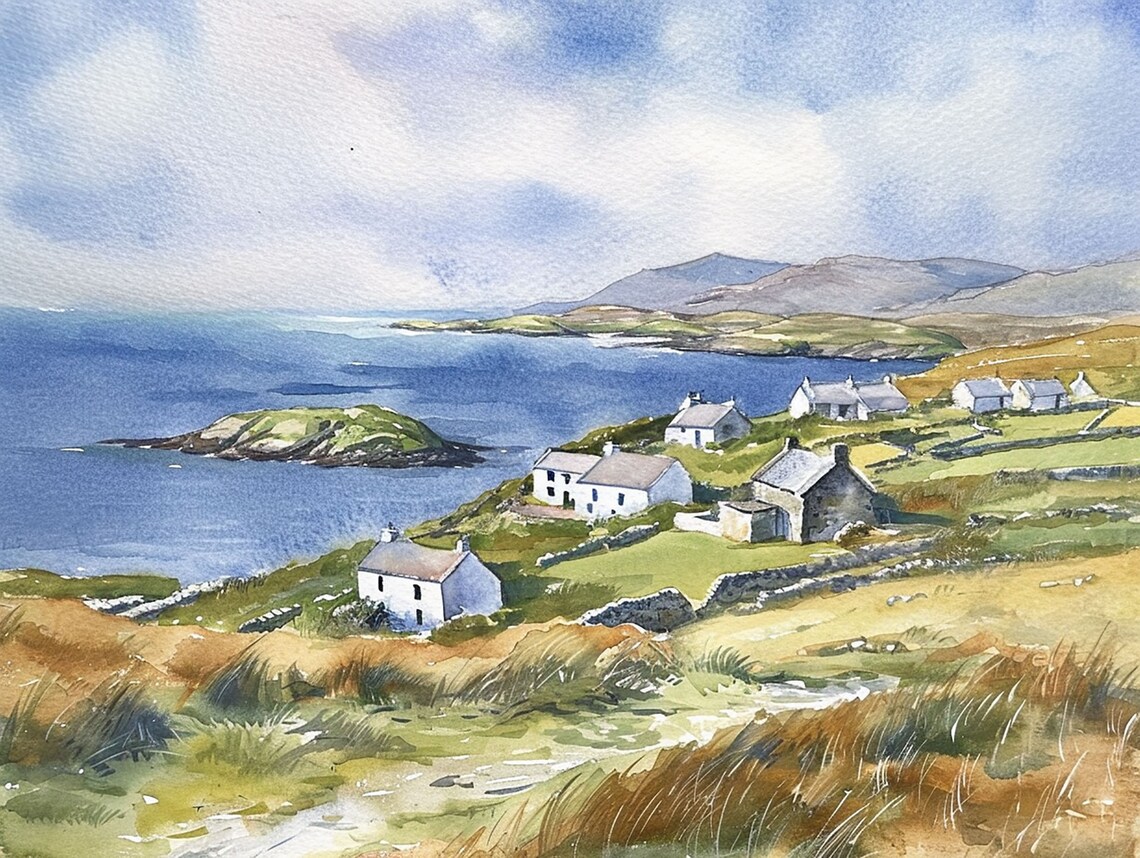 Ring Of Kerry Watercolor Art Print, Ireland Seascape