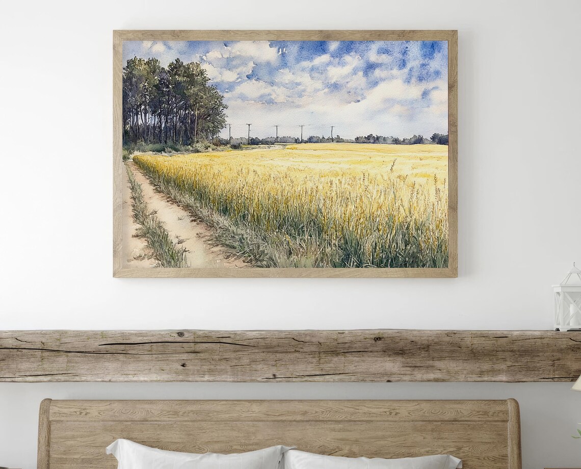 Indiana Watercolor Landscape Art Print, Golden Field Path - Image 2