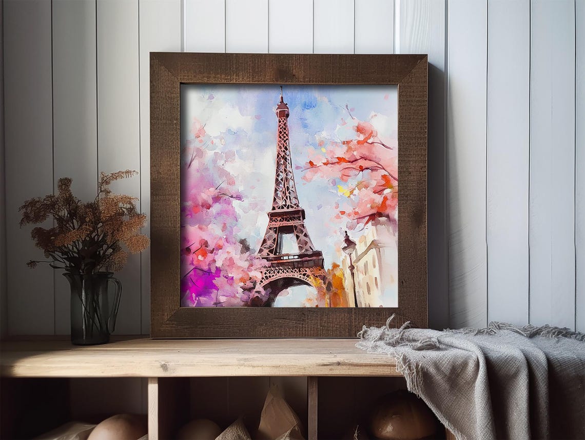 Paris Eiffel Tower Spring Blossom Watercolor Landmark Poster - Image 2
