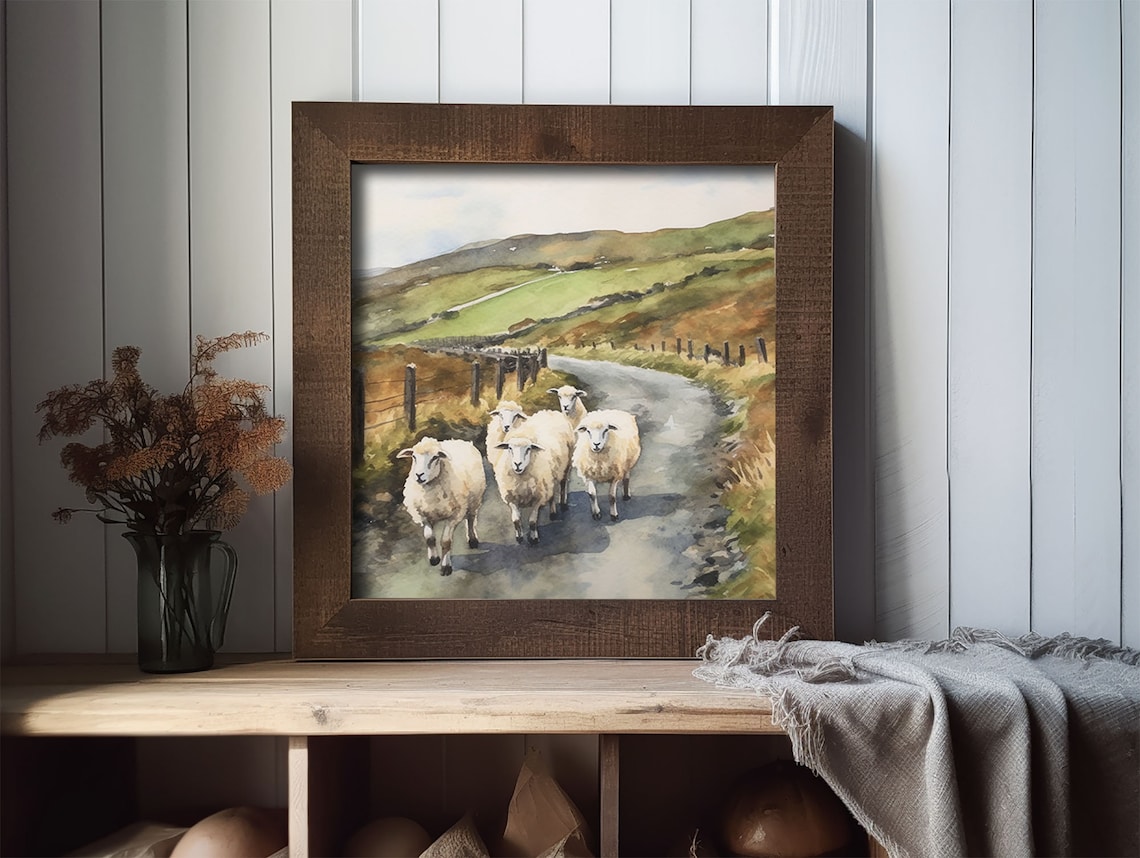 Irish Sheep Watercolor Print, Rustic Farmhouse Decor - Image 2