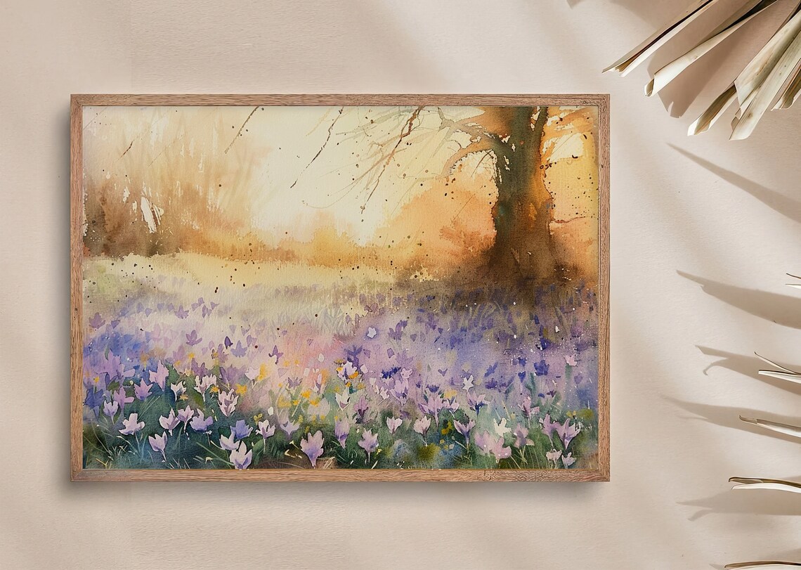 Spring Crocus Field Purple Bloom Watercolor Floral Meadow Poster - Image 4
