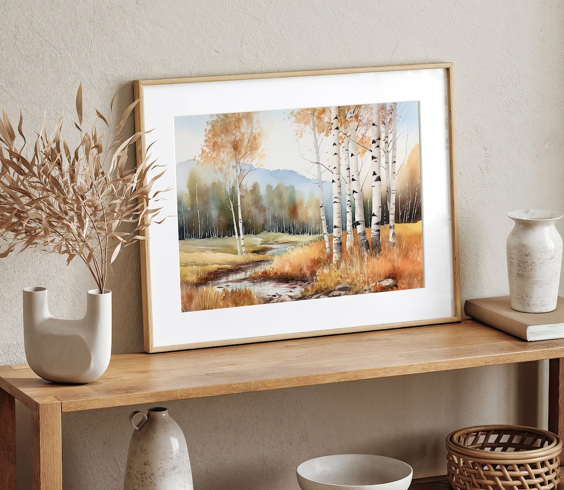 Birch Forest Watercolor Autumn Landscape Art Print - Image 5
