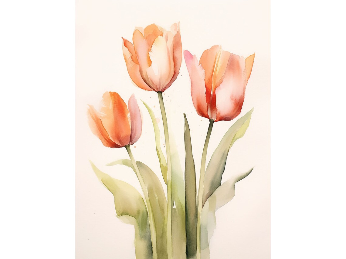 Tulip Painting Watercolor Art Print, Spring Flowers