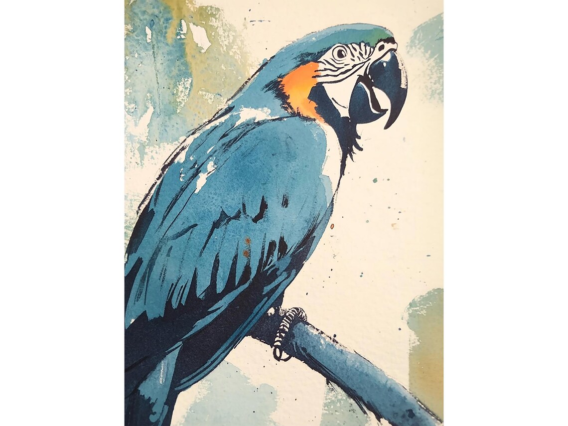 Parrot Painting Bird On Branch Watercolor Art Print