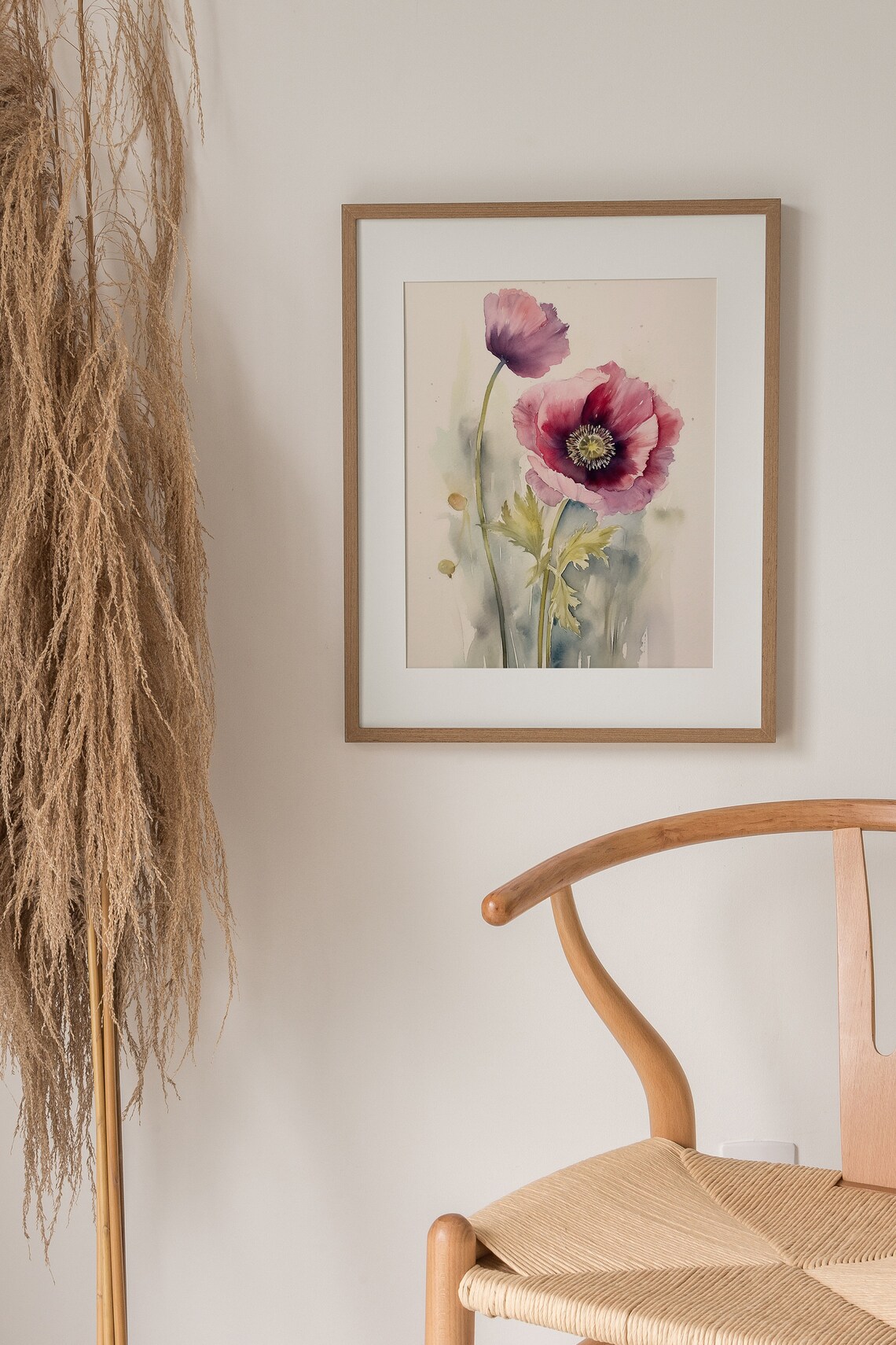 Poppy Watercolor Art Print, Neutral Pink Floral Poster - Image 3