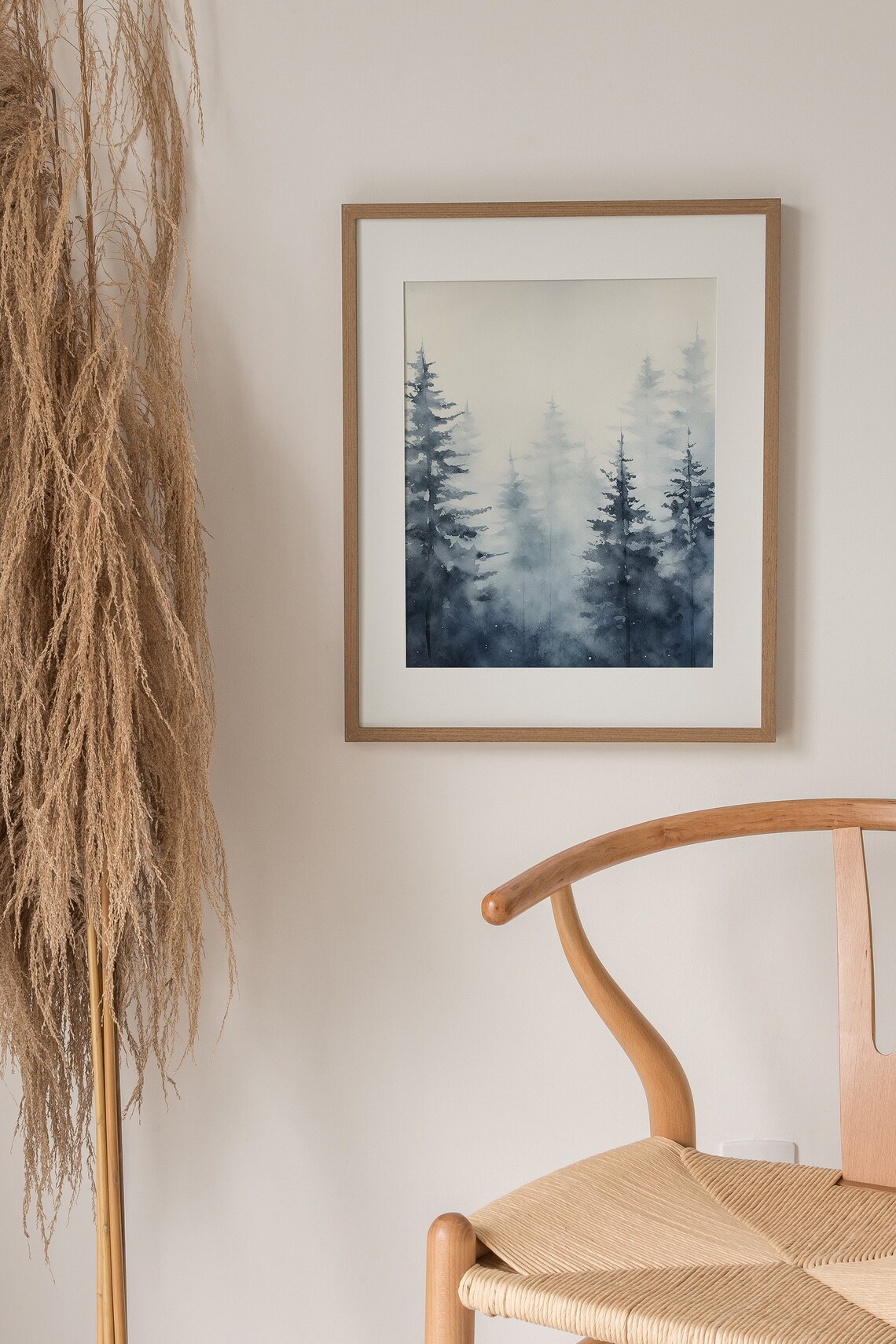 Misty Pine Trees in Blue Fog Tall Evergreens Watercolor Forest Poster - Image 5