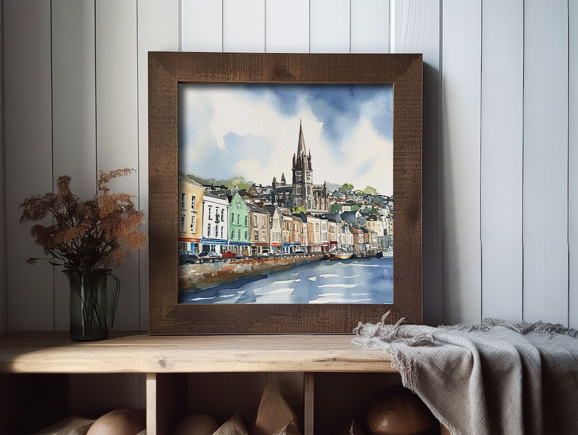 Cobh Ireland Watercolor Travel Poster, Irish Town - Image 2