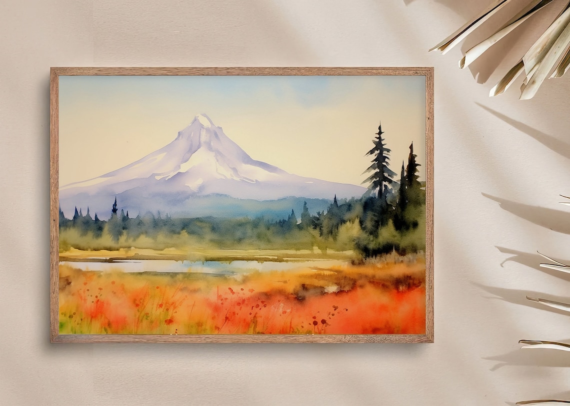 Mt Hood Watercolor Landscape Art Print, Oregon - Image 4