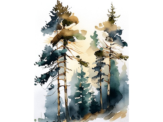 Pine Tree Watercolor Art Print, Vermont Landscape