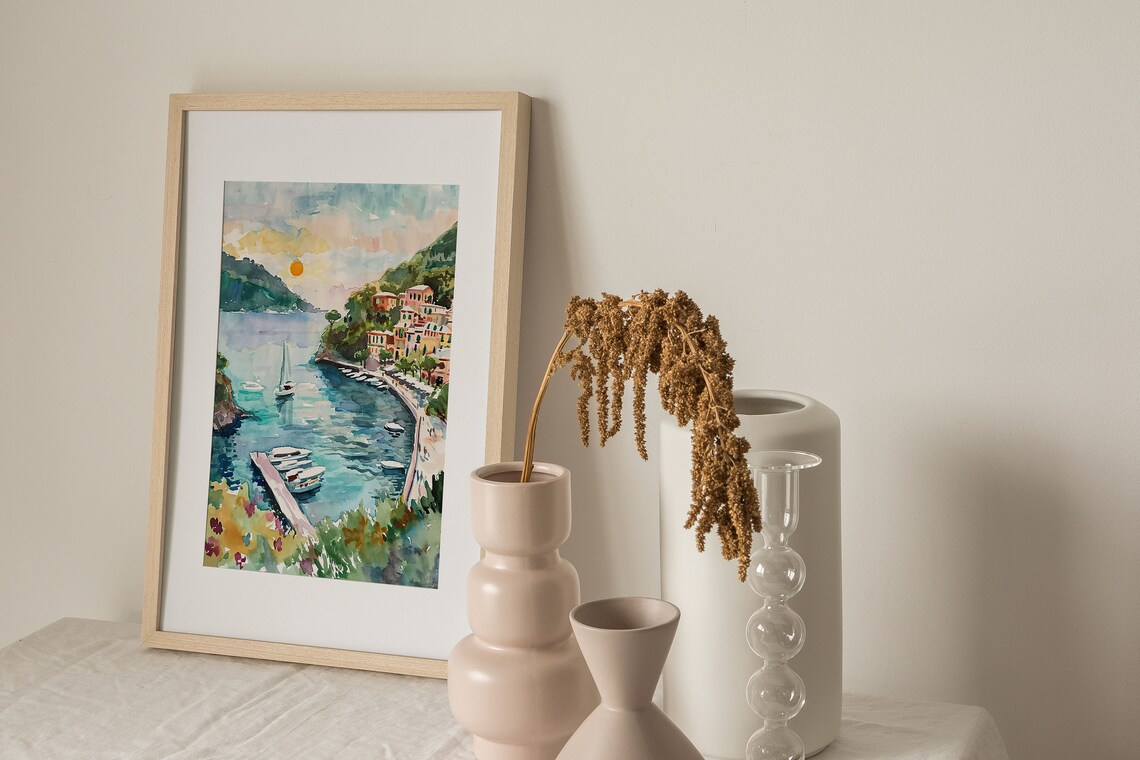 Portofino Watercolor Print, Italian Cityscape Wall Art - Image 4