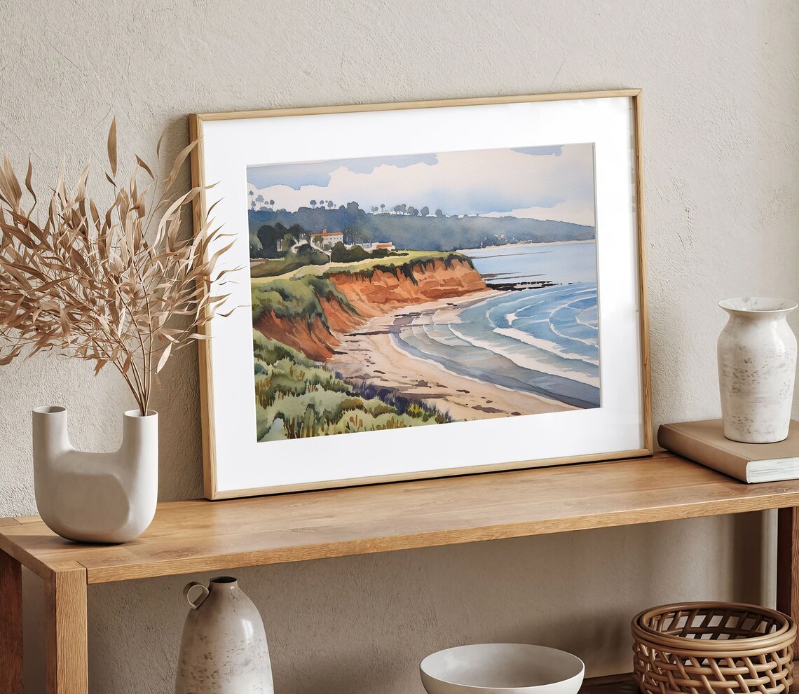 Torrey Pines Watercolor Art Print, San Diego Coast - Image 3