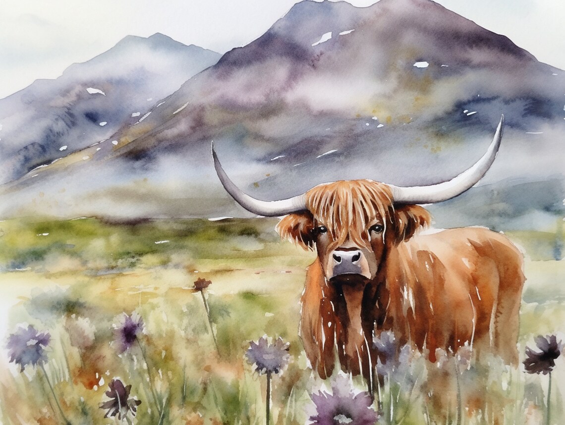 Highland Cow Watercolor Art Print, Isle Of Skye