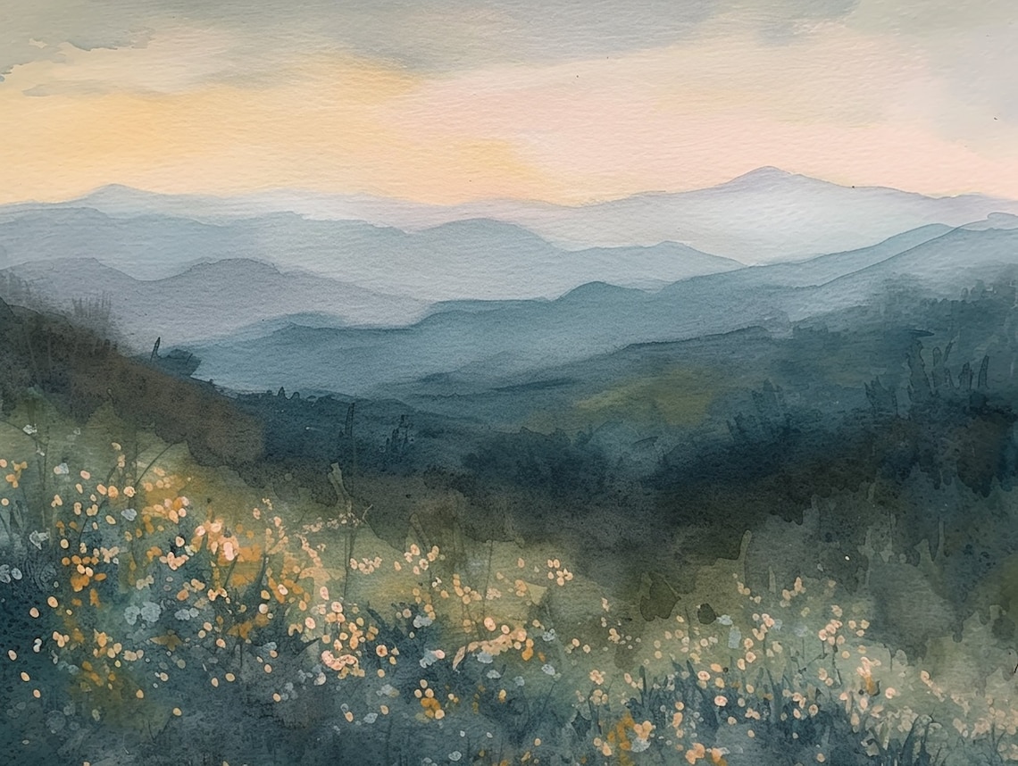 Smoky Mountains Spring Flowers Watercolor Art Print